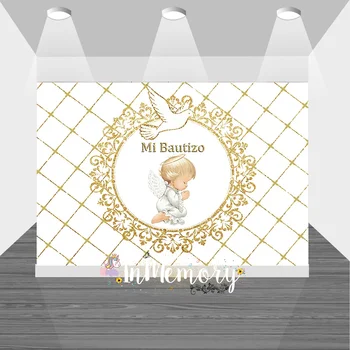 מי Bautizo רקע מלאך השלום יונה נצנצים זהב תמונת רקע אביזרים ילד המפלגה מקלחת תינוק קישוט הבאנר ויניל