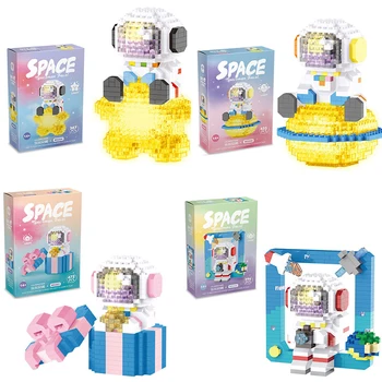 מיני אבני הבניין מגדיר חלל אסטרונאוט מיקרו רחובות צעצוע עם אור DIY חינוכי להרכיב מודל צעצועי בנים בנות יום ההולדת.