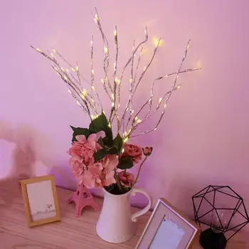 מנורת שולחן ענף הערבה המנורה מראה מציאותי מופעל על סוללה מלאכותית צמח סניף מואר בלילה אור קישוט שולחן העבודה
