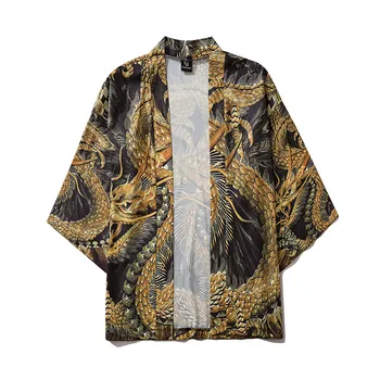 מסורתית הדרקון להדפיס חולצות נשים קימונו Haori יאקאטה סמוראי יפני שרוול ארוך מעיל Losoe בגדים Harajuku החולצה
