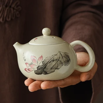 מעולה קומקום קרמיקה מצוירים ביד הלוטוס Xishi תה סיר הכדור לחור מסנן יופי תה Infuser מסורתי טקס התה אספקה