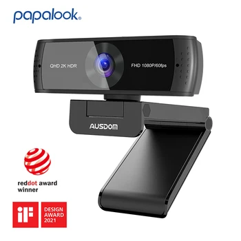 מצלמת AUSDOM AW651 1080P 60FPS 2K HDR, פוקוס אוטומטי מצלמת אינטרנט עם אומני Dual Mics & לכסות להחליק על בהזרמה בשידור חי כולל חצובה