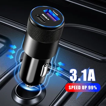 משטרת USB Type-C מטען לרכב 3.1 15/38W מצית USB מתאם טמפרטורה קבועה טעינה מהירה עבור IPhone סמסונג S21