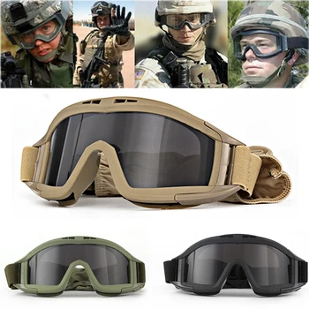 משקפי מגן טקטיות יריות צבאי Sunglasse אופנוע כביש אופנוע צבא איירסופט פיינטבול Eyewear Dustproof רוח הוכחה 3 עדשות