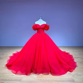 מתוקה צוואר שרוול קצר תחרה עד בחזרה חרוזים קריסטל אדום נסיכה, שמלת נשף שמלת החתונה תמונות אמיתיות Vestido בלנקו