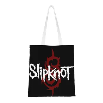 מתכות כבדות Slipknots מצרכים שקית קניות, הדפסה בד הקונה כתף תיק גדול קיבולת עמיד תיק