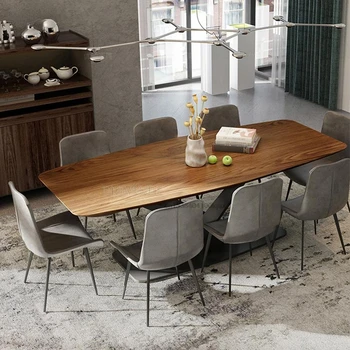 נורדי אגוז מלבני שולחן מטבח יצירתי, מעצב הבית ריהוט מודרני מינימליסטי שולחן אוכל, כיסא משולב