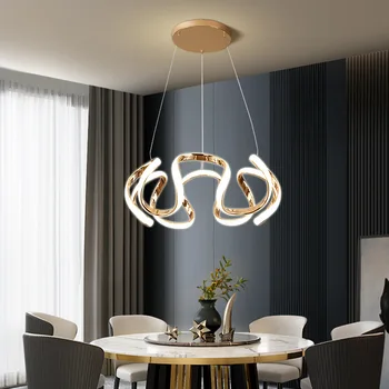 נורדי יוקרה בחדר האוכל נברשת פשוט יצירתי LED התקרה נברשות עם שליטה מרחוק מודרני תליית מנורה