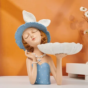 נורדי ילדה פסלון קישוט מחזיק השולחן מגש אחסון איפור ארגונית מחזיק מפתחות ממתקים, תכשיטים בבית חיים עיצוב חדר