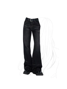 נשים Oversize שחור גותי נור ג 'ינס Y2k אופנה רטרו כחול גבוהה המותניים מכנסי ג 'ינס וינטג' Harajuku ה-90 רחב הרגל קאובוי מכנסיים