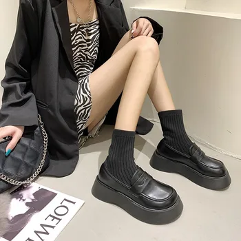 נשים אופנה חדשה תכליתי Ankel מגפי סתיו חורף מגפיים קצרים שחור בז ' בוהן עגול שטוח גרב מגפי מגפי עור