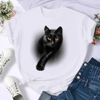 נשים הדפס חתול מקסים חיות מחמד חמוד חולצה אופנה קיץ נקבה מזדמנת העליון שרוול קצר Tshirts מצויר, גרפי טי טי-שירט