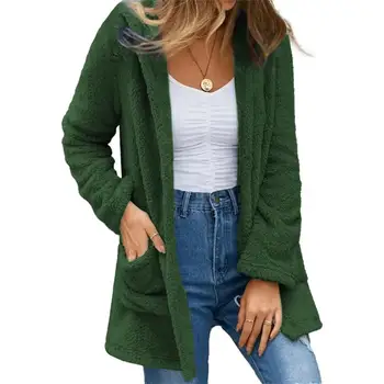 נשים חורף מעיל קטיפה לפתוח תפר כיסים שרוול ארוך ארוך Kacket chaquetas פארא חברות