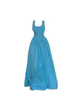 נשים כחול קו-שמלה אלגנטית וינטג ללא שרוולים שמלות Y2k נקבה מסיבת מועדון חופש כתף חתיכה אחת שמלות בגדי הקיץ