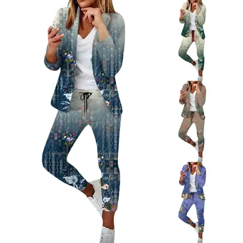 נשים של שני חלקים דש החליפה אופנה להגדיר משרד עסקים שרוול ארוך רשמיות ' קט מכנסיים Slim Fit החליפה