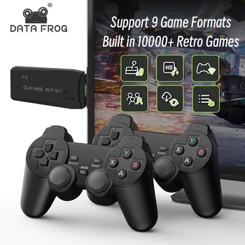 נתונים צפרדע 4K וידאו באיכות HD, קונסולת משחק 2.4 G כפול בקר אלחוטי עבור PS1/FC/GBA רטרו טלוויזיה Dendy קונסולת משחק 10000 משחקים מקל