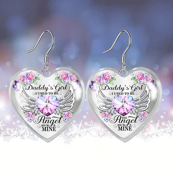 סגול אבני חן, אגף תבניות בצורת לב תליון זכוכית עגילים מסיבת סיום מתנת יום הולדת ילדה קישוט תכשיטים