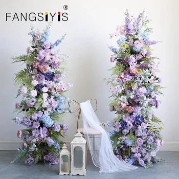 סגול, רוז יקינתון 5D סידור פרחים עיצוב קרן קשת לחתונה רקע מסגרת אירוע הבמה פרחוני מדף אביזרים חלון תצוגה