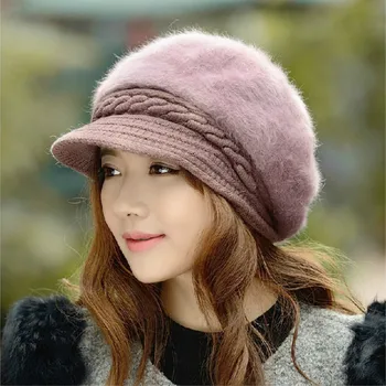 סגנון חדש מזדמן נשים כובעי הברט ארנב שיער סרוגה נשית כובעי חורף חם כובע Boina Feminina משלוח חינם מחיר הנמוך ביותר