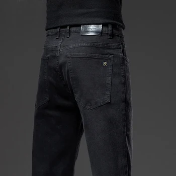 סגנון קלאסי של גברים שחורים חופשי ישר ג ' ינס סתיו חורף עסקי מזדמן למתוח בד רך מכנסיים זכר מותג המכנסיים