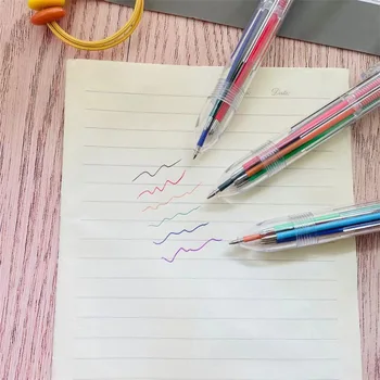 סיטונאי 6 צבע הליבה עט כדורי שקוף 6 צבע 1 לחץ רב צבע עט כדורי סטודנט ציוד משרדי