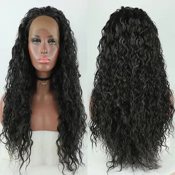 סינטטי פאה הקדמי של תחרה Glueless קופצני, מתולתל עמיד בפני חום סיבי שיער טבעי השיער החלק החופשי עבור נשים אפרו-אמריקאית