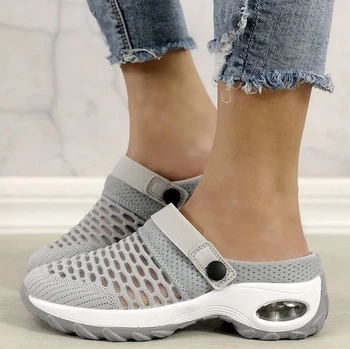 סנדלים לנשים 2023 אופנה נעלי פלטפורמת רשת שטוח סנדלים חיצונית הליכה מקרית להגדיל את כרית החלקה נעל אישה