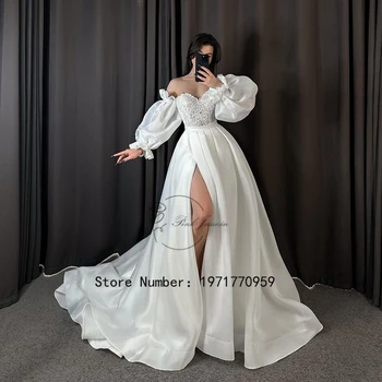סקסית הסירה צוואר השן נסיכת שמלות חתונה עבור נשים 2023 שלושה רבעון שרוולים רכבת לטאטא שמלות כלה החלוק De Mariée