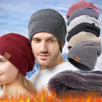 סרוגים כותנה כובעי החורף להתחמם לעבות רך כובעים היפ הופ חיצונית מקרית מוצק Skullies כובעי אביזרים לגברים נשים