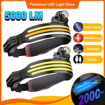 עוצמה LED פנס לפיד נטענת USB פנס פנס עמיד למים אור הראש מחנאות, דיג, מיני אור המנורה לפיד