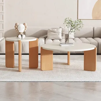 עיצוב מודרני עץ, שולחנות קפה מגדיר עבור הסלון פשוט עגול חמוד שולחנות קפה נורדי לבן Meubles דה סלון מינימליסטי