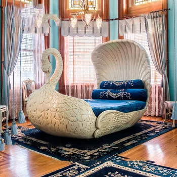 עץ מגולף מיטה זוגית אמנות צרפתי את היצירתיות של ילדים ברבור הנסיכה המיטה בחדר השינה רהיטים בהתאמה אישית