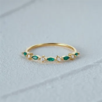 פחית ירוקה זירקון יומי מעולה טבעת זהב 18K S925 כסף סטרלינג טבעת צבע טרי מתוק בסדר תכשיטים מתנות לנשים