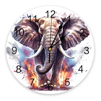 פיל חיה בצבעי מים שעון קיר מודרני גדול מטבח, פינת אוכל עגול שעוני קיר חדר השינה השקטה תלוי לצפות