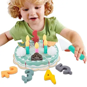 פעוטות עץ צעצוע חינוכי סימולציה עשה זאת בעצמך עוגת יום הולדת דגם צבעים בהירים חינוכי מזון, צעצועים לילדים בגן