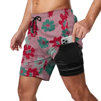פרח צבעוני הדפס לוח מכנסיים קצרים בקיץ רטרו פרחוני בציר החוף מכנסיים קצרים איש ספורט יבש מהירה דפוס החוף גזעי
