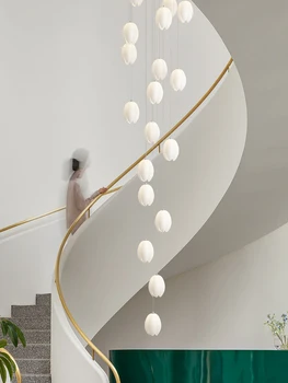 פשוט חדש מודרני דירת לופט מדרגות ארוך נברשת וילה סלון מטבח דופלקס התקרה מבריק תאורה נברשת
