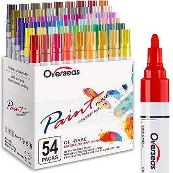 צבע שמן טושים עטים 5-54 צבעים בינוני טיפ צבע סמנים קבע עמיד למים & יבש מהיר, מגוון צבע צבע עט מתכת