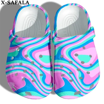 צבעוני הזוי היפי בלוק צבע 3D הדפסת יוניסקס חוף סנדלי הקיץ להחליק על מזדמנים נעלי גומי נעלי גן אווה Ligt