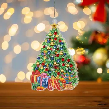 צבעוני תליון עץ חג מולד קישוט בהיר צבע Led סנטה קלאוס קישוט חגיגי יהלום ציור תליון בית מסיבת