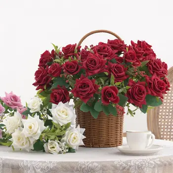 צילום חתונה פרופ פרחים מציאותי מלאכותיים, פרחים מלאכותיים רוז זר 7-ראש נאמנות לא בקורת או השקיה צריך