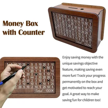 קופת למבוגרים ילדים מעץ כסף בקופסא עם מונה בעבודת יד של ילדים לחיסכון מטבע הקופה יורו Moneybox מתנות