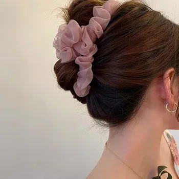 קוריאני אלגנטי רשת טול הגדול קשת שיער הצבת קליפים עבור נשים מוצק צבע הקוקו מחזיק גדול סיכות כיסוי הראש אביזרים לשיער
