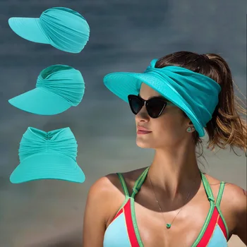 קיץ חוף השמש כובעי נשים מגן חלול כובעי ניילון 56-65cm הגנת UV גדול ברים רופף אופנה מוצק צבע TY0213