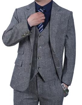 קלאסי חליפה של גבר רגיל להתאים 3 חתיכות דש טוויד מעיל אדרה + הז ' קט + מכנסיים לחתונה נשפים עסקים