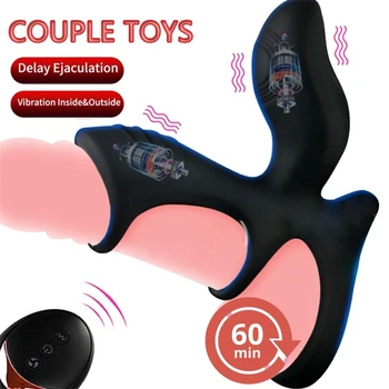 רוטט הפין טבעת הזוג ויברטור לדגדגן גירוי צעצועי מין לגברים 10 מצבי G-spot עיסוי למבוגרים מוצרי שליטה מרחוק
