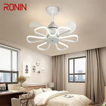 רונין עכשווי משובח מאווררי תקרה אורות יצירתי LED מנורה לבנה 3 צבעים שליטה מרחוק על הבית הסלון, חדר השינה