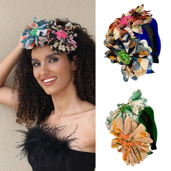 רחב מותניים פרח צבעוני לשיער לנשים אופנה רוז פרחים פסטיבל המפלגה הצהרה הכובעים Hairband תכשיטים דקורטיביים