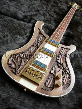 ריק 4004 ממזר LK Lemmy Kilmister מהדורה מוגבלת טבעי אגוז מגולף ביד חשמלית גיטרה בס הצוואר דרך הגוף,