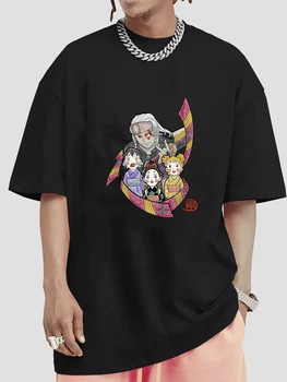 שד קוטלת אנימה מודפסים חולצה Harajuku בציר קריקטורה מנגה אופנת רחוב גברים נשים שרוול קצר 100% כותנה שחור החולצות.